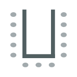 Tables arranged in a U shape with seating on the outside