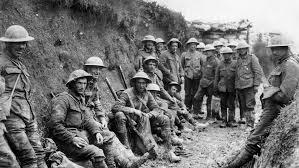 British soldiers standing in a World War I trench