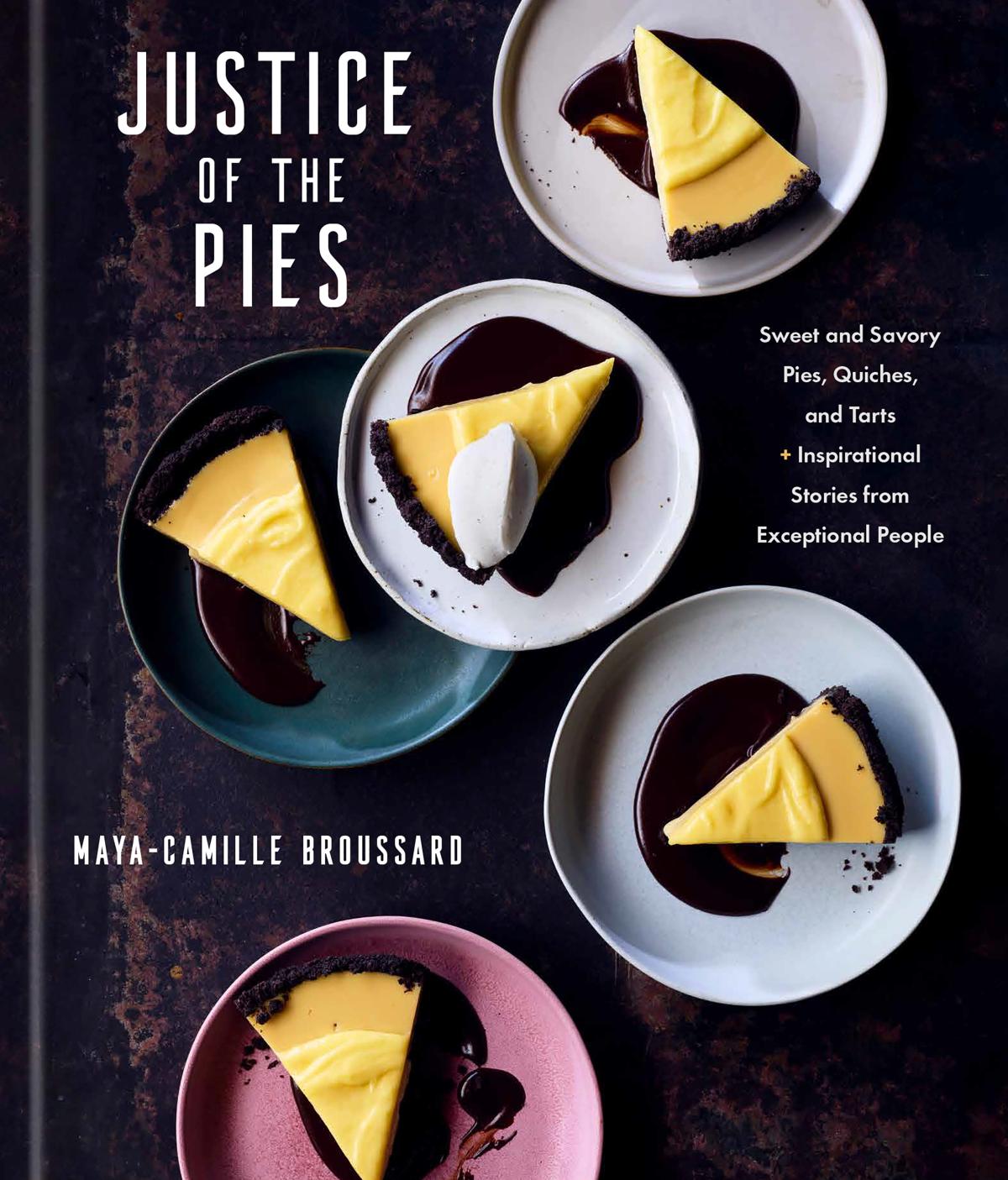 Photo of book cover, title: Justice of the Pies, pictures of pies on plates